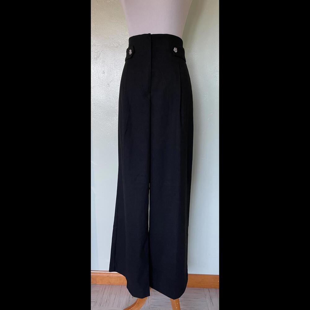NWT Ann Taylor LOFT Rhinestone Black High Waist Wide Leg Pants 10 04-0236
